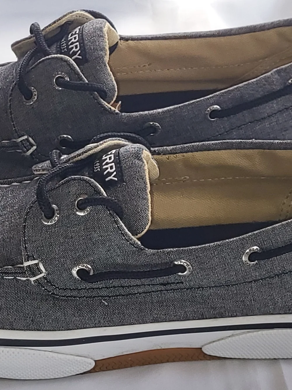 Gray Canvas Boat Shoe with White Stitching